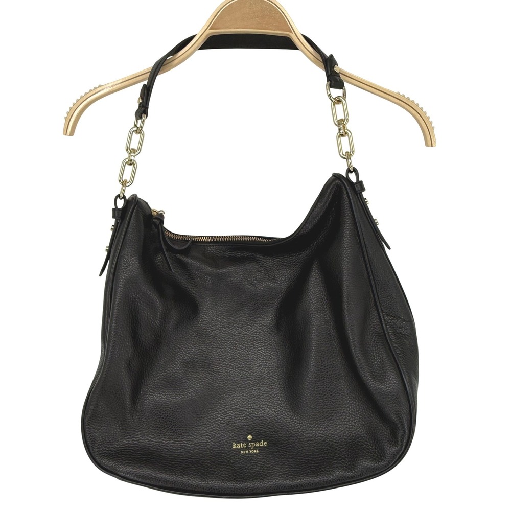 Kate Spade Mulberry Viviane Shoulder Bag Black Pebbled Leather Gold Chain Strap